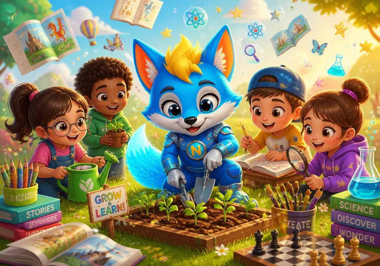 Sparki gardening and reading with young learners